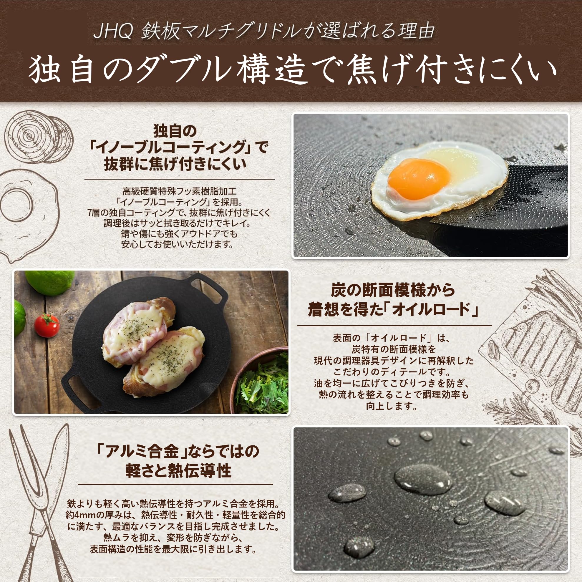 Amazon.co.jp: JHQ マルチグリドル 正規品 IH 直火 対応 軽量 キッチン